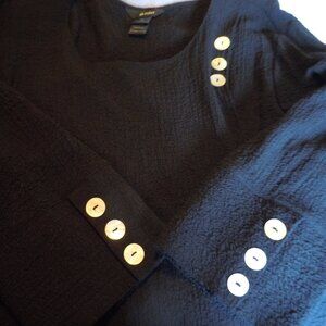 EUC! Ali Miles XL Poly/Rayon/Span Black Top Decorative Buttons Front/Cuffs